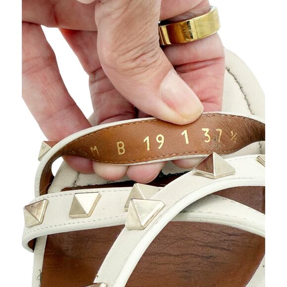 Valentino Rockstud Criss Cross Strap Flat Leather Sandals Cream EU 37.5 US 7.5 - Picture 8 of 15